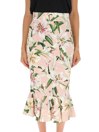 Shop Dolce & Gabbana Floral Printed Peplum Skirt In Pink