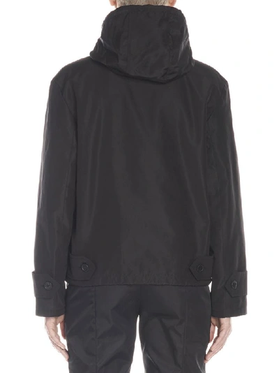 Shop Prada Ruffled Hooded Jacket In Black