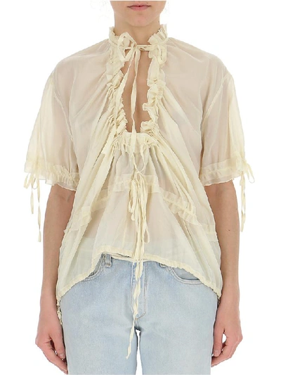 Shop Dsquared2 Gathered Sheer Blouse In Beige