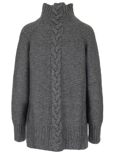Shop Max Mara 's  Turtleneck Cable Knit Jumper In Grey