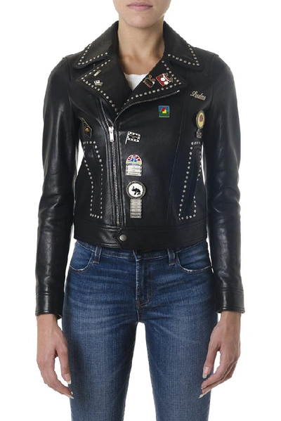 Shop Saint Laurent Metal Studs Leather Jacket In Black