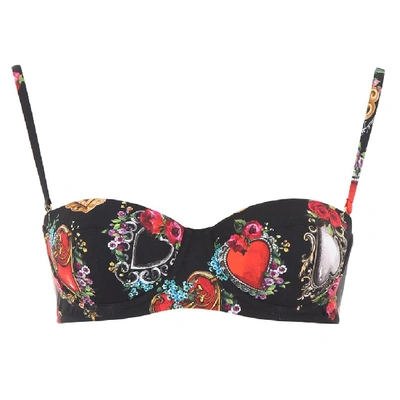 Shop Dolce & Gabbana Heart Print Bikini Top In Multi