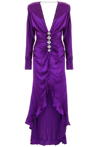 Shop Alessandra Rich V Neck Ruffled Dress In Purple