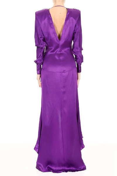 Shop Alessandra Rich V Neck Ruffled Dress In Purple