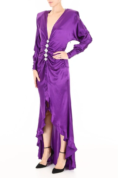 Shop Alessandra Rich V Neck Ruffled Dress In Purple