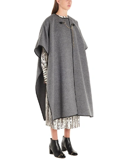 Shop Ferragamo Salvatore  Chain Trim Cape Coat In Grey