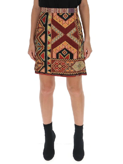 Shop Etro Jacquard Mixed Print Mini Skirt In Multi