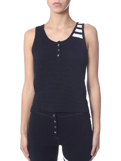 Shop Thom Browne 4 Bar Waffle Tank Top In Blue