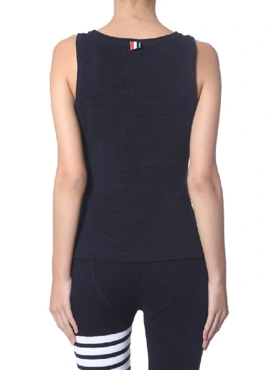 Shop Thom Browne 4 Bar Waffle Tank Top In Blue