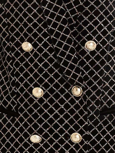 Shop Balmain Glittered Grid Effect Double Breasted Blazer In Black
