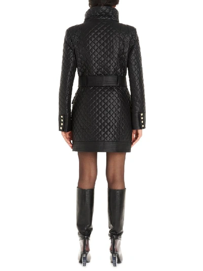 Shop Balmain Quilted Double Breasted Coat In Black