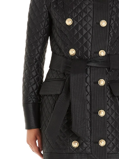 Shop Balmain Quilted Double Breasted Coat In Black