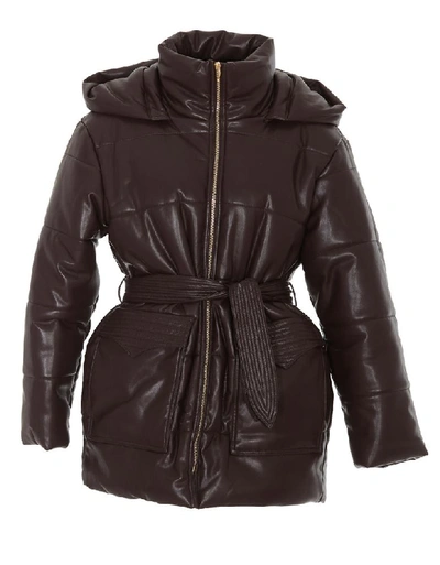 Shop Nanushka Belted Down Jacket In Purple