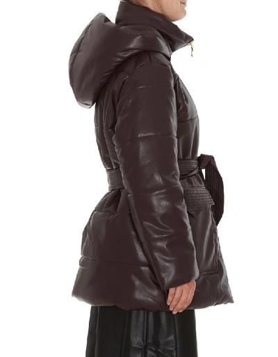 Shop Nanushka Belted Down Jacket In Purple