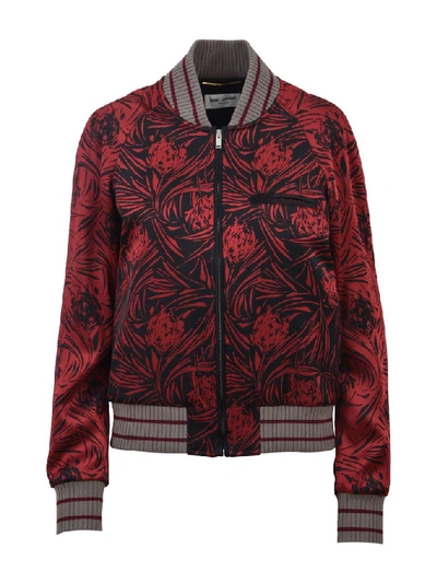 Shop Saint Laurent Slim Fit Bomber Jacket In Red