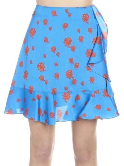 Shop Kenzo Floral Print Ruffled Skirt In Blue