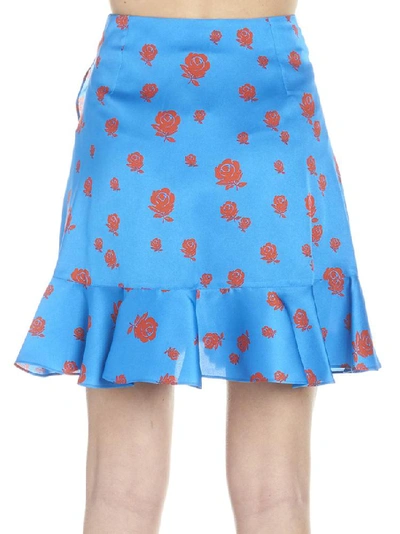 Shop Kenzo Floral Print Ruffled Skirt In Blue