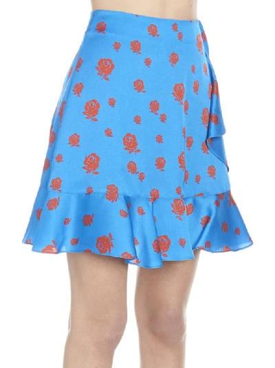 Shop Kenzo Floral Print Ruffled Skirt In Blue