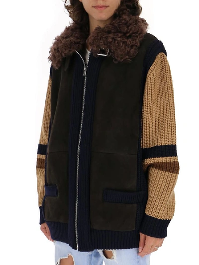 Shop Miu Miu Contrast Shearling Collar Jacket In Multi