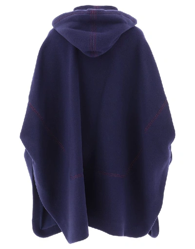 Shop Chloé Hooded Contrast Stitch Cape In Blue