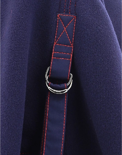 Shop Chloé Hooded Contrast Stitch Cape In Blue