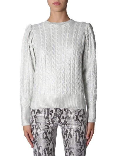 Shop Msgm Metallic Effect Cable Knit Sweater In Sliver