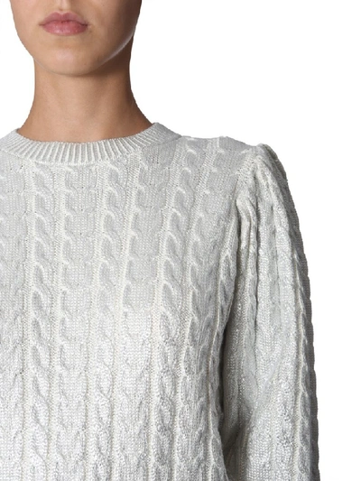 Shop Msgm Metallic Effect Cable Knit Sweater In Sliver