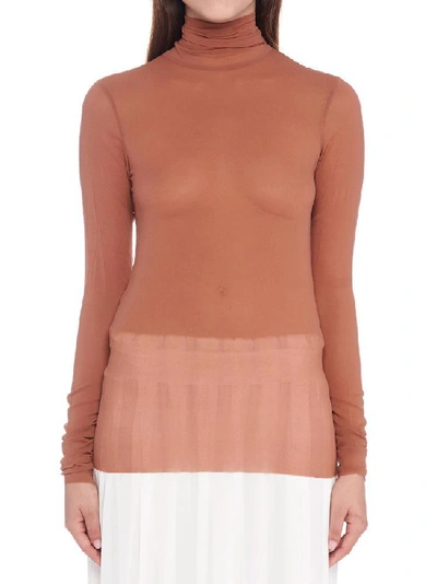 Shop Nude Turtleneck Sheer Blouse In Pink