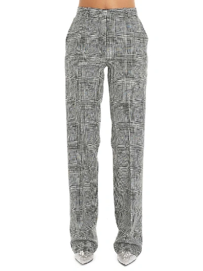 Shop Versace Checkered High Rise Straight Trousers In Grey