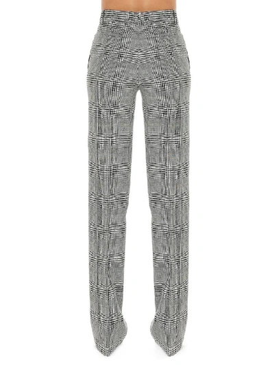 Shop Versace Checkered High Rise Straight Trousers In Grey