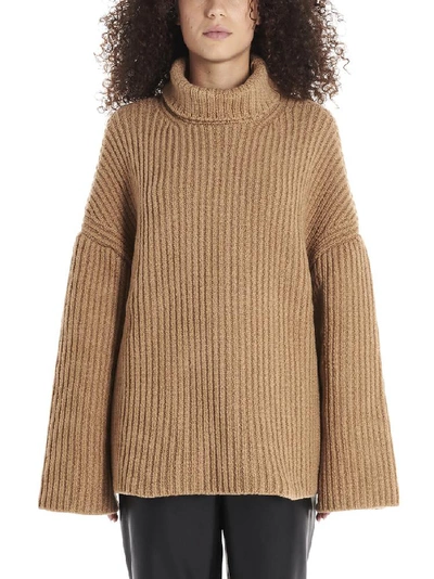 Shop Nanushka Knitted Turtleneck Oversized Sweater In Beige