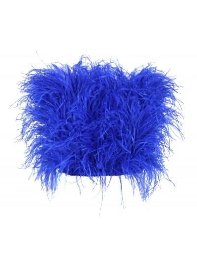Shop Attico Cropped Feather Top In Blue