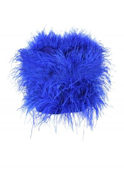 Shop Attico Cropped Feather Top In Blue