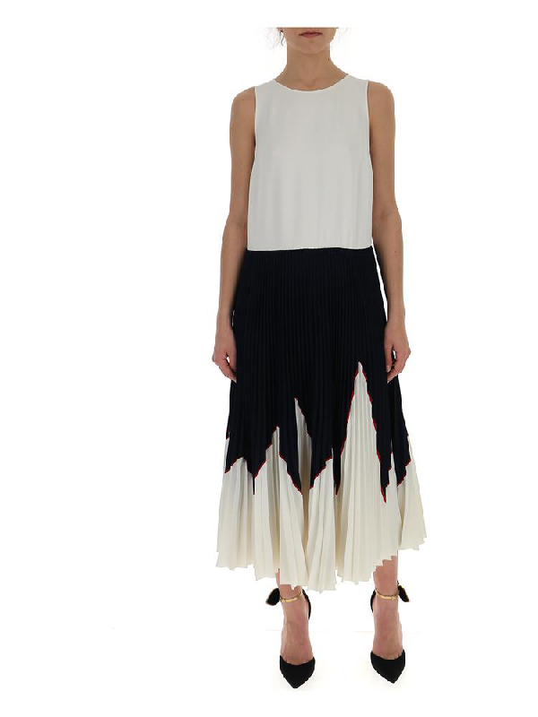 white pleated midi dress