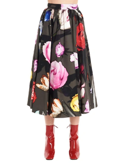 Shop Prada Floral Print Midi Skirt In Multi