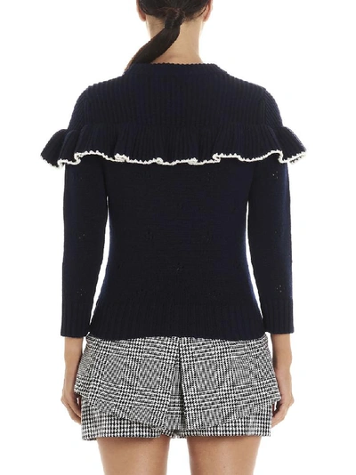 Shop Alexander Mcqueen Ruffled Crochet Knit Detail Sweatshirt In Navy