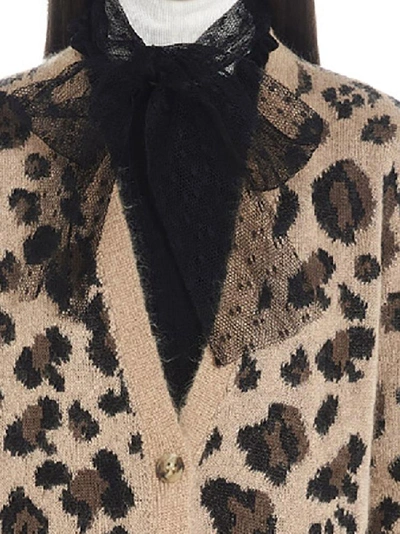 Shop Red Valentino Animalier Bow Detail Cardigan In Multi