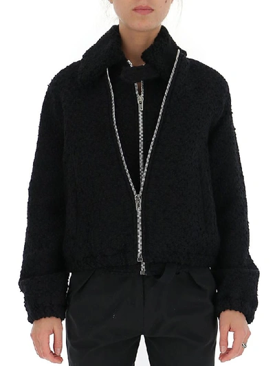 Shop Helmut Lang Tweed Bomber Jacket In Black