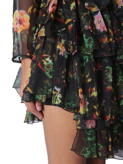 Shop Msgm Asymmetric Floral Print Dress In Black