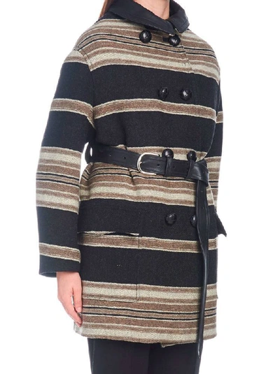 Shop Isabel Marant Hilda Belted Stripe Coat In Multicolor