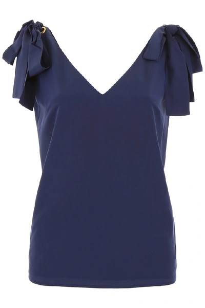 Shop Tory Burch Bow Detail Blouse In Navy