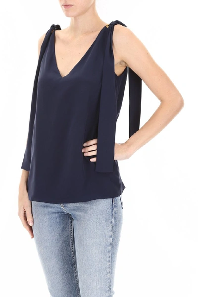 Shop Tory Burch Bow Detail Blouse In Navy