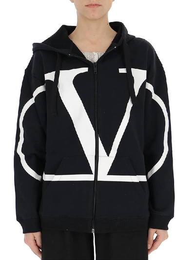 Shop Valentino Logo Print Hoodie In Multi