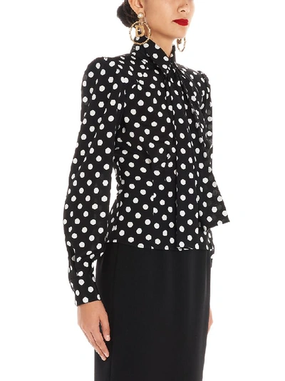 Shop Dolce & Gabbana Polka Dot Printed Pussybow Blouse In Multi