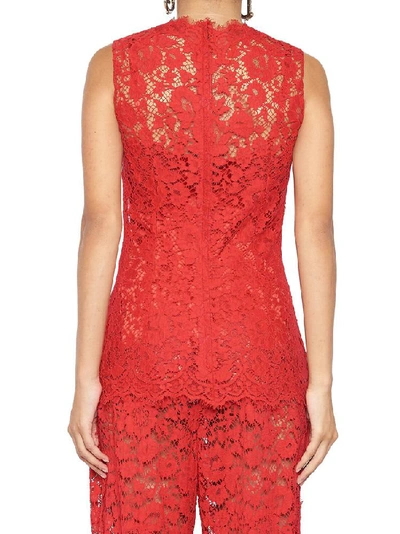 Shop Dolce & Gabbana Lace Sleeveless Top In Red