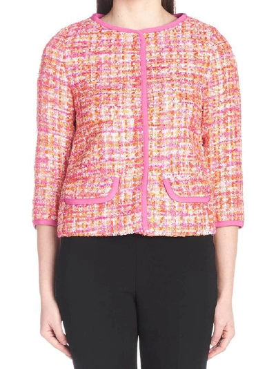 Shop Herno Cropped Tweed Jacket In Pink