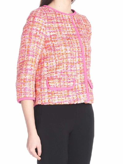 Shop Herno Cropped Tweed Jacket In Pink