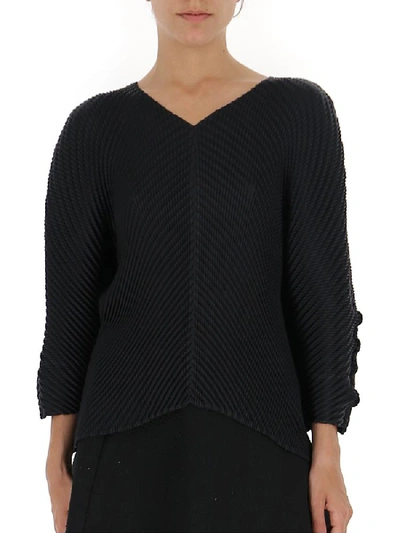Shop Issey Miyake Pleated Asymmetric Blouse In Black