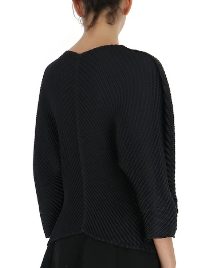 Shop Issey Miyake Pleated Asymmetric Blouse In Black