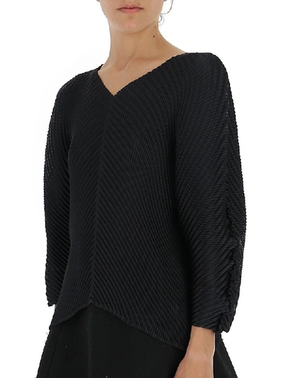 Shop Issey Miyake Pleated Asymmetric Blouse In Black